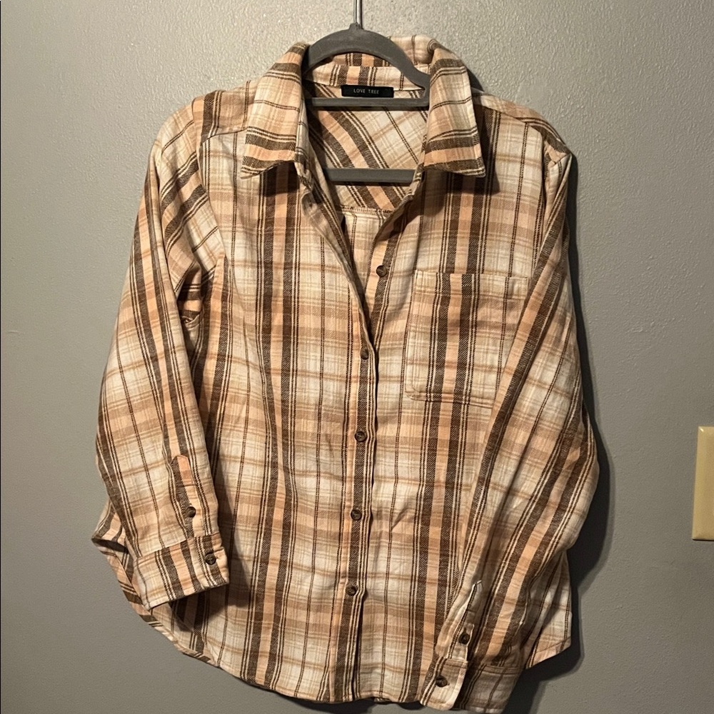 Love Tree Beige and Brown Plaid Shirt